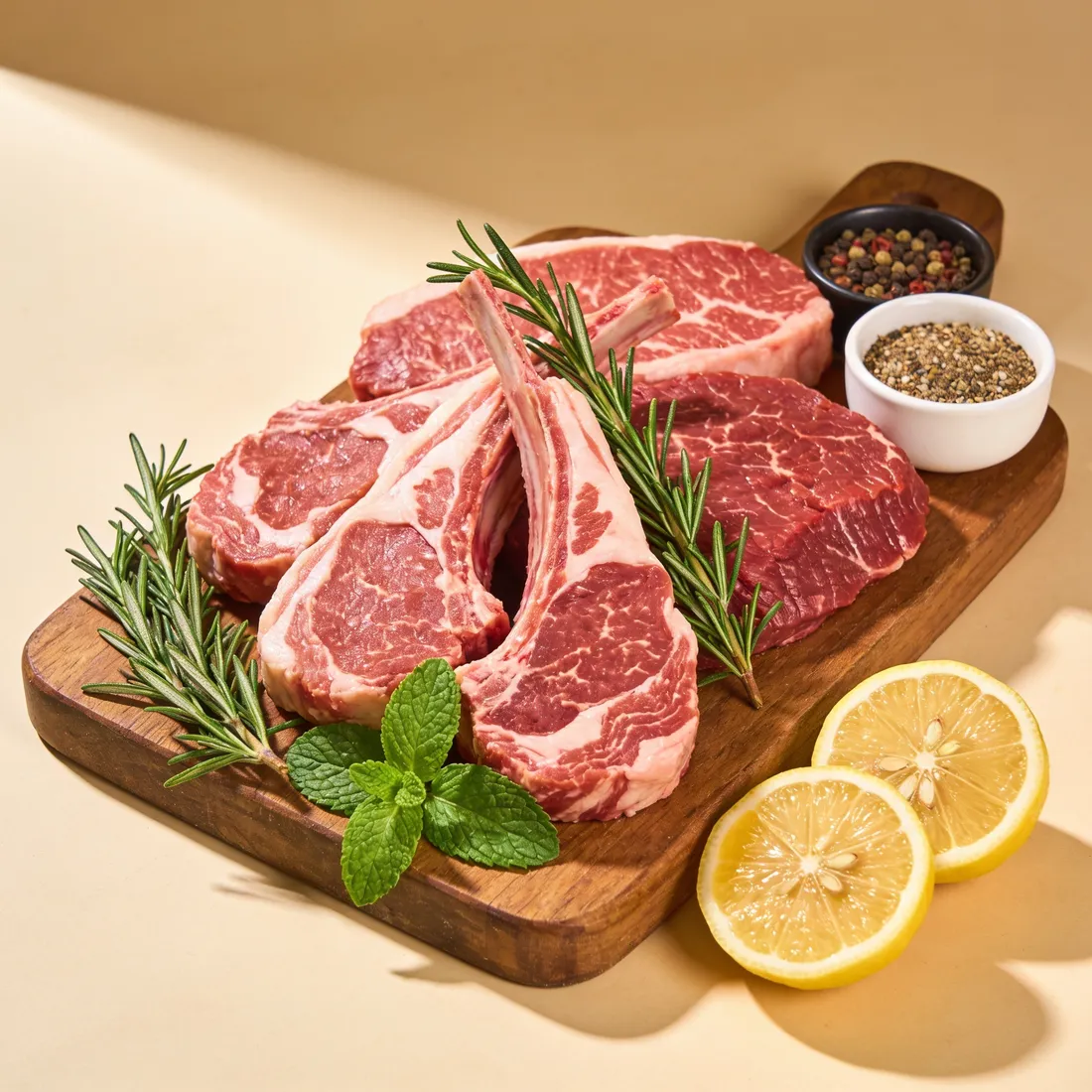 Frisches Lamm- und Rindfleisch an der Fleischtheke